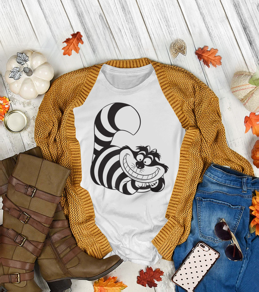 Disney Cheshire Cat Grinning Stripes Black T-Shirt