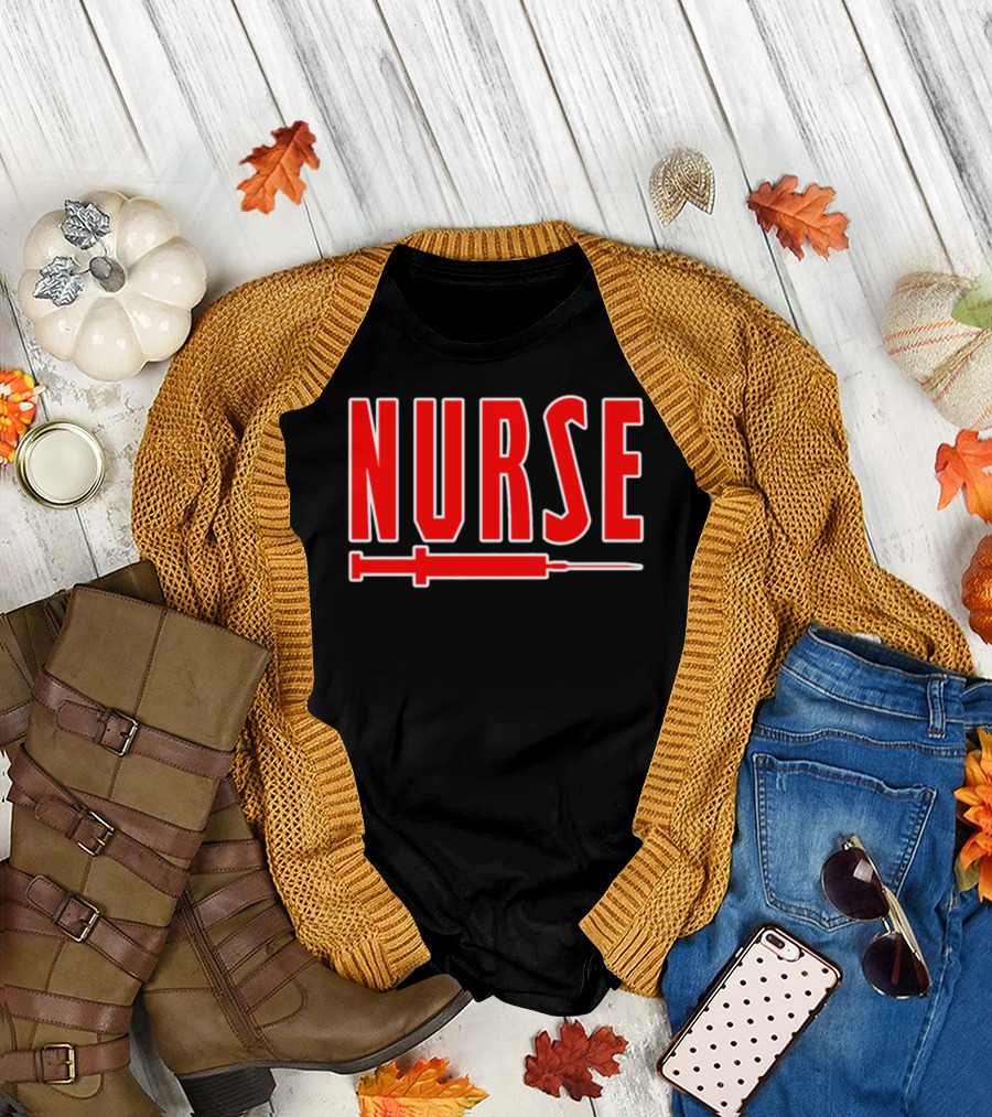 Nurse Syringe Red Bold Typography T-Shirt