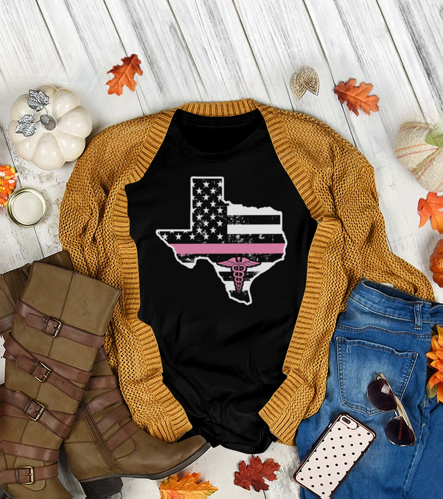 Texas Nurse CNA RN RNA Medical Caduceus USA Flag T-Shirt