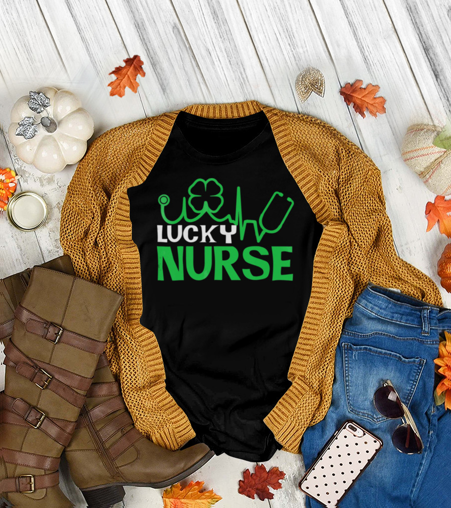 Lucky Nurse Stethoscope Shamrock St Patrick Day T-Shirt