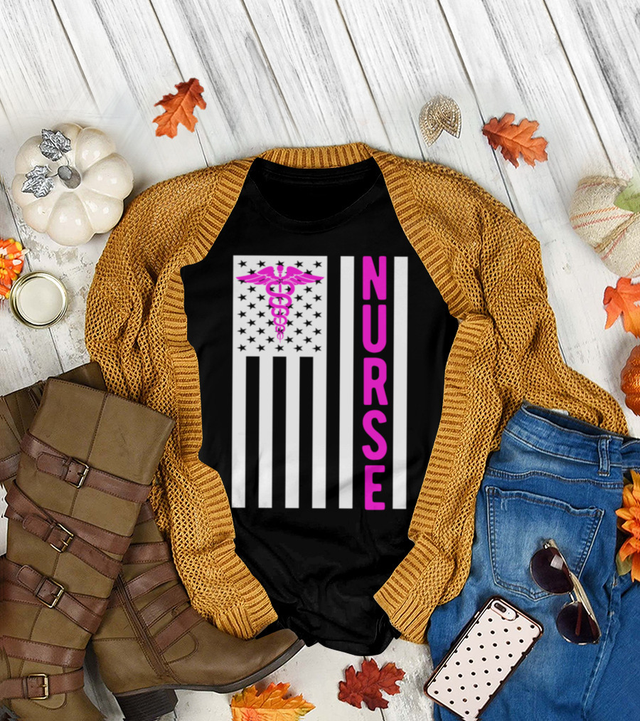 American Nurse Caduceus Vintage USA Flag T-Shirt