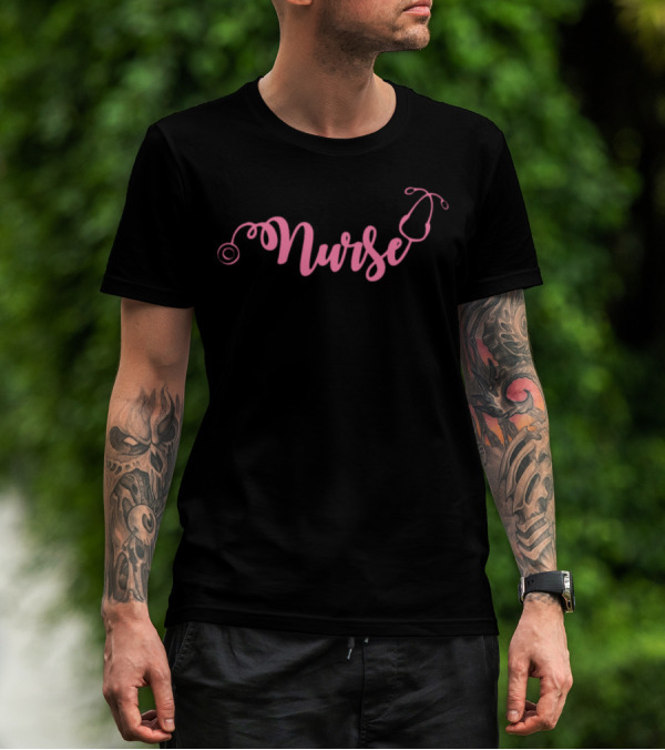 Nurse Stethoscope Pink Script T-Shirt