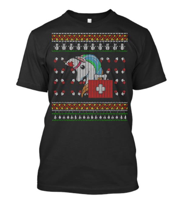 Funny Ugly Christmas Unicorn Nurse With First Aid Kit And Pills T-Shirt