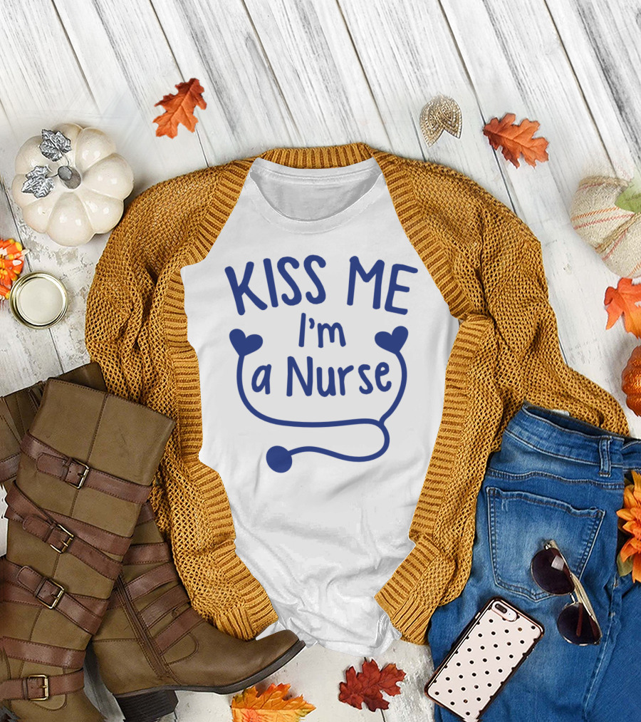 Kiss Me I'm a Nurse Heart Stethoscope T-Shirt