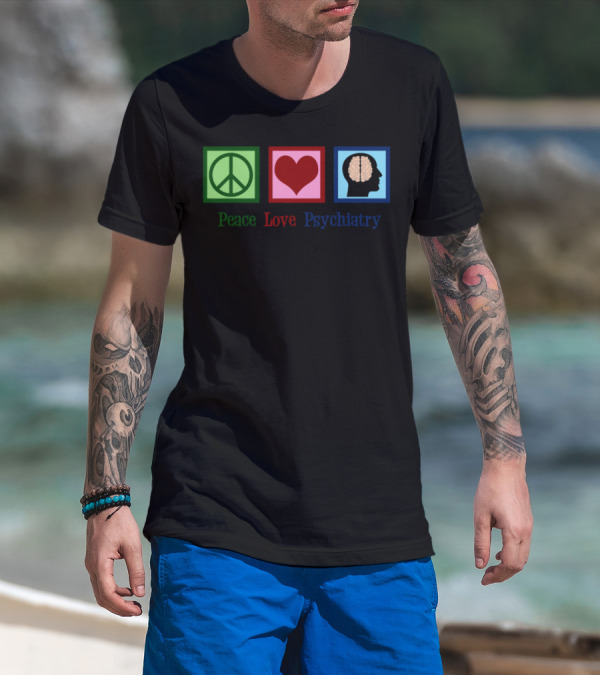 Peace Symbol Heart Brain Psychiatry T-Shirt