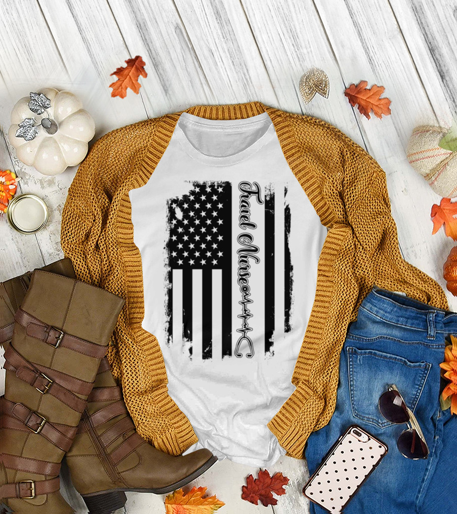 American Travel Nurse Stethoscope Flag T-Shirt