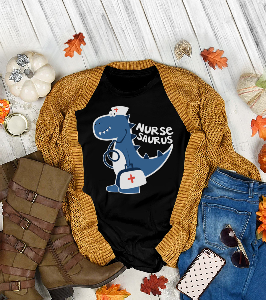 Nurse Saurus Dinosaur with First Aid Bag and Stethoscope T-Shirt