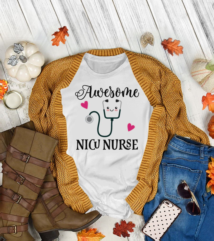 Awesome Nicu Nurse Stethoscope Heart T-Shirt