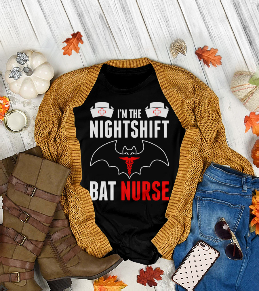 I'm The Nightshift Bat Nurse Nurse Hats Medical Caduceus T-Shirt