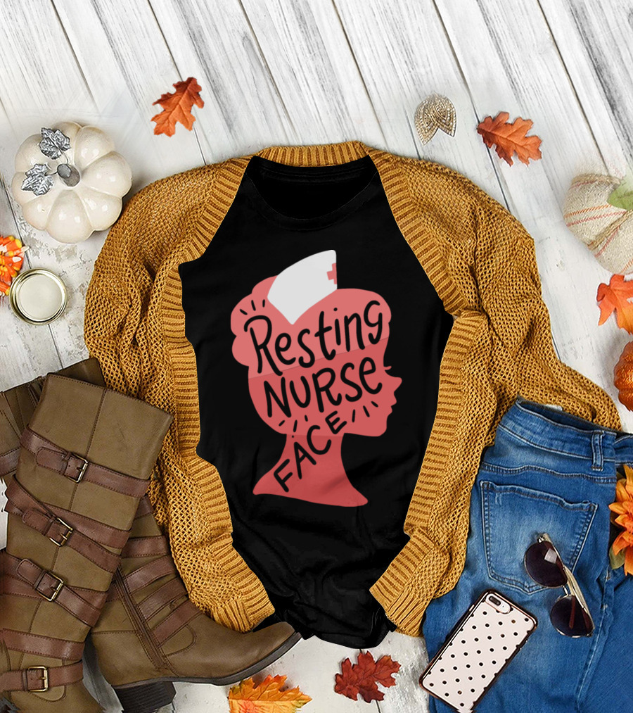 Resting Nurse Face Funny Nursing Silhouette with Nurse Cap T-Shirt