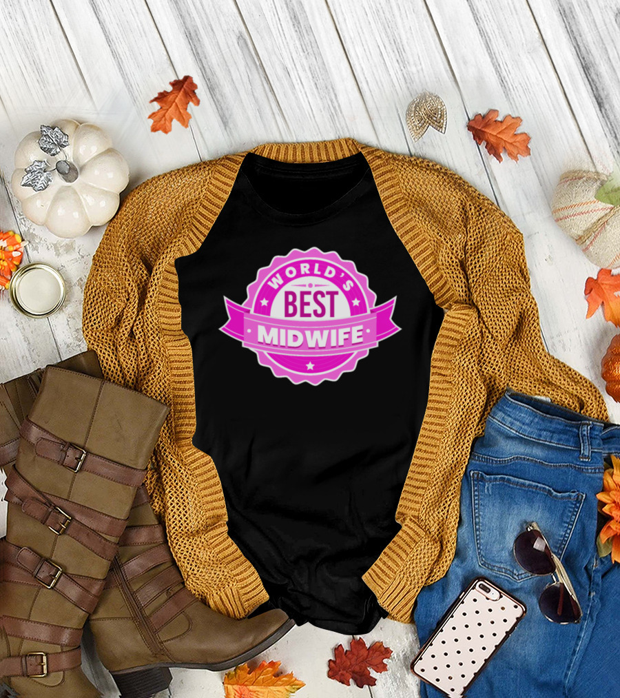 World's Best Midwife Pink Badge T-Shirt