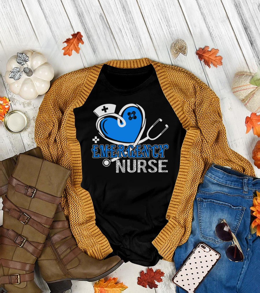 Emergency Nurse Heart Stethoscope Nurse Cap Bandage T-Shirt