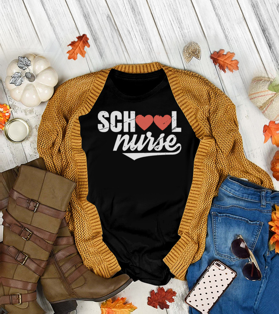School Nurse Heart Icon with Red Love T-Shirt