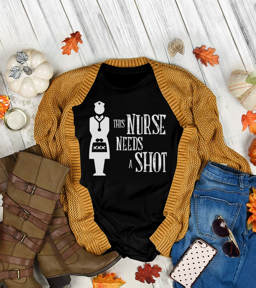 This Nurse Needs A Shot Nurse Icon with Medical Symbol and Stethoscope T-Shirt