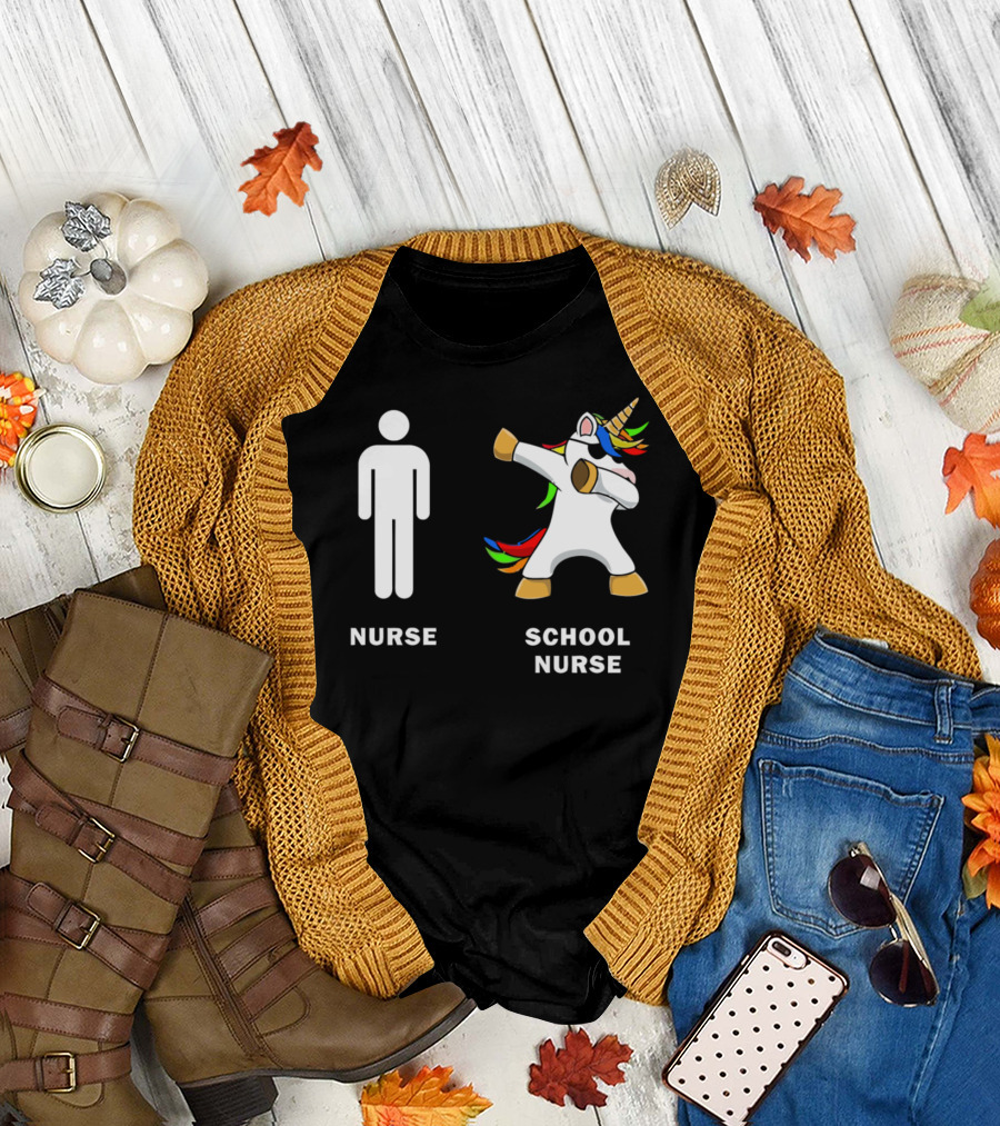 Nurse School Nurse Dabbing Unicorn T-Shirt