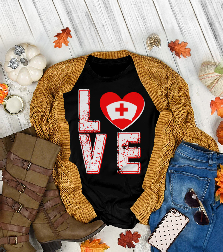 Medical Nurse Valentine Love Heart Cross Matching T-Shirt