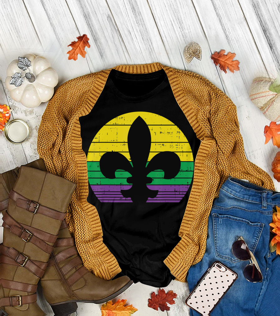 Mardi Gras Carnival Retro Fleur-de-Lis Striped Circle T-Shirt