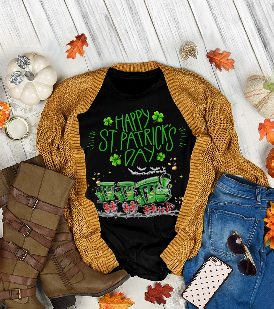 Happy St. Patrick's Day Shamrock Train T-Shirt