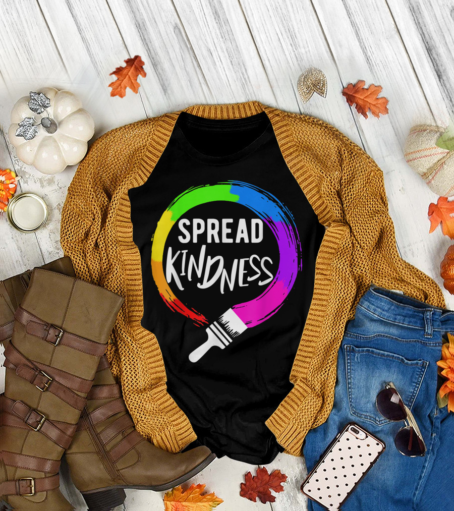 Anti Bullying Awareness Spread Kindness Rainbow Brushstroke T-Shirt