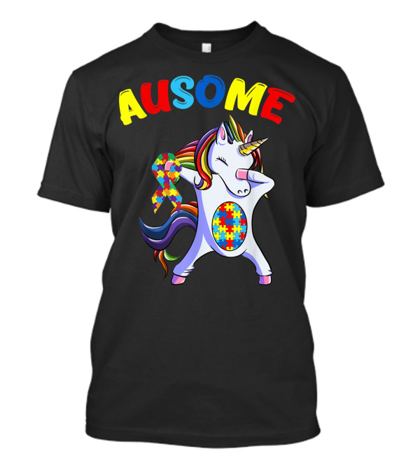 Ausome Autism Puzzle Dabbing Unicorn T-Shirt