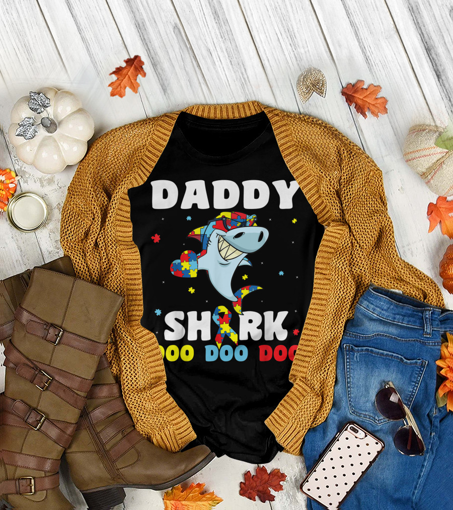 Daddy Shark Doo Doo Doo Autism Awareness Day T-Shirt