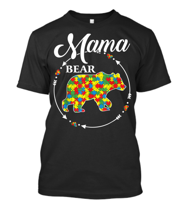 Mama Bear Autism Awareness Support Autistic Puzzle T-Shirt