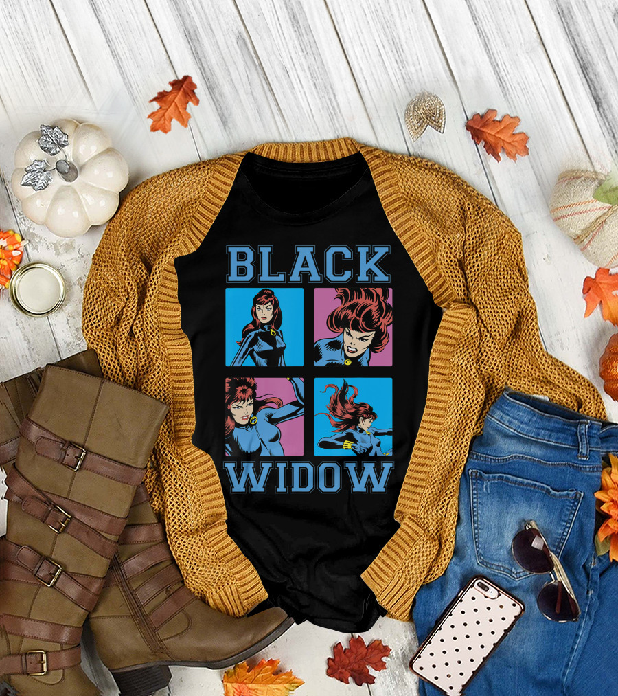 Black Widow Vintage Comic Action Sequence Panels T-Shirt