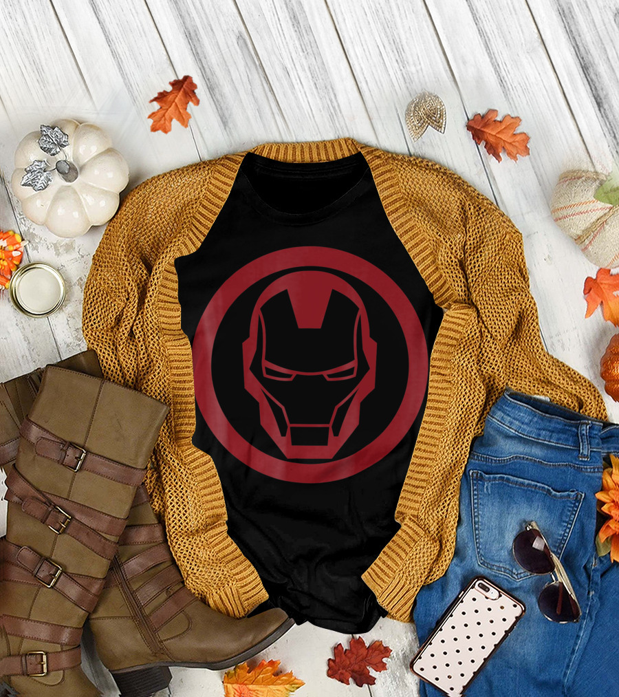 Iron Man Red Tonal Face Emblem Inside Red Circle T-Shirt