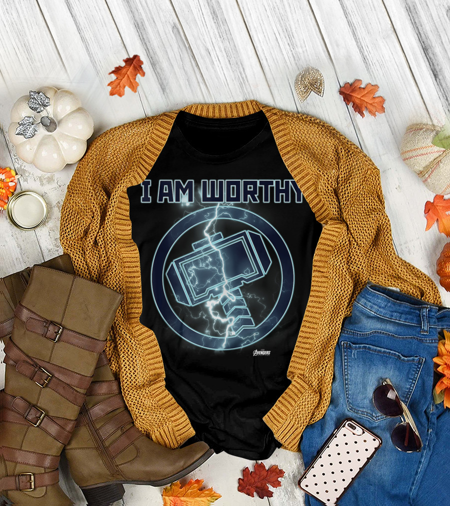 Marvel Avengers Endgame I Am Worthy Captain America Hammer T-Shirt
