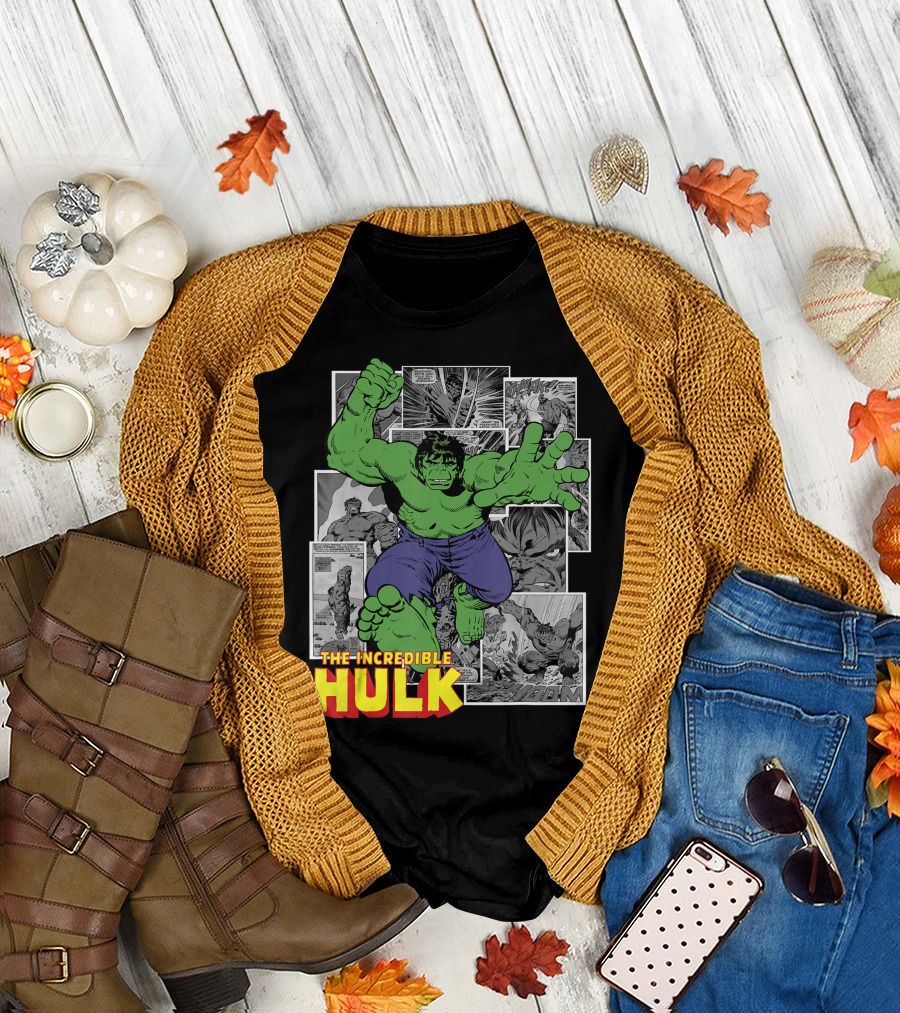 The Incredible Hulk Comic Panel Action Collage Marvel Avengers T-Shirt