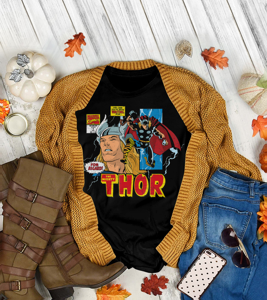 Marvel Comics The Mighty Thor For Asgard Distressed Classic Comic Panel T-Shirt