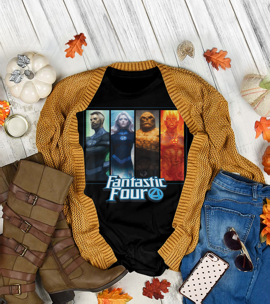 Fantastic Four Family Marvel Character Grid T-Shirt