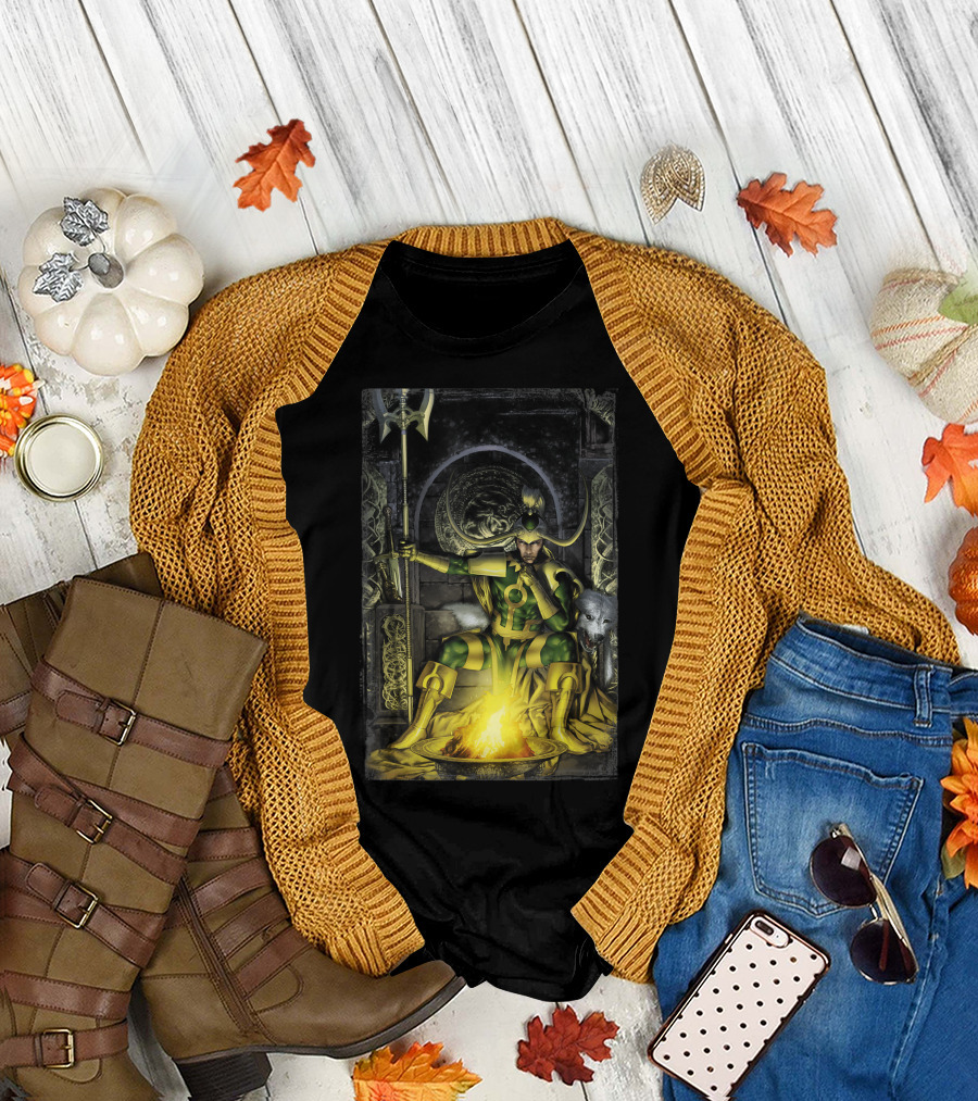 Marvel Loki Fenris Sitting Throne Bonfire Scene T-Shirt