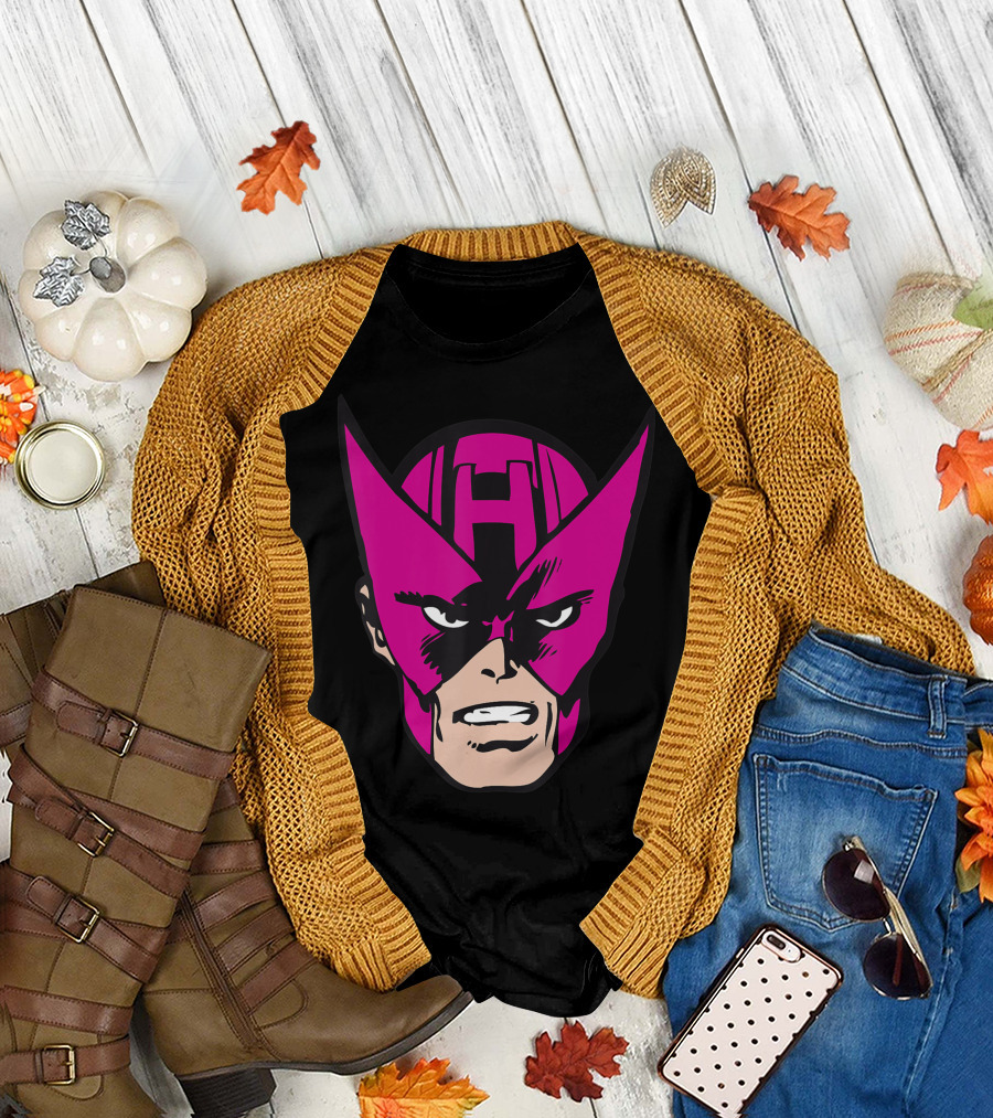 Marvel Hawkeye Classic Comic Big Face Purple Mask T-Shirt