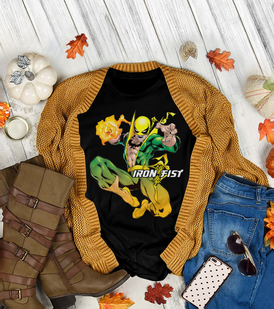 Iron Fist Marvel Comic Action Character with Fiery Fist T-Shirt