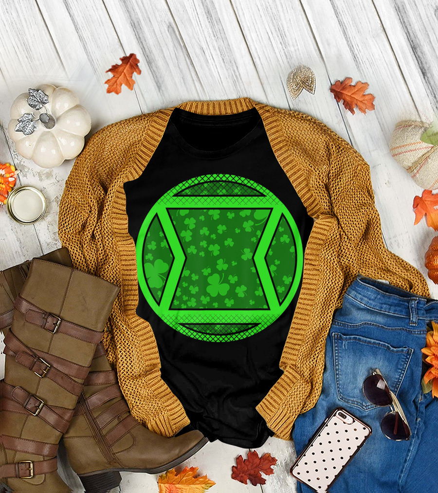 Marvel St Patricks Day Black Widow Green Clover Emblem T-Shirt