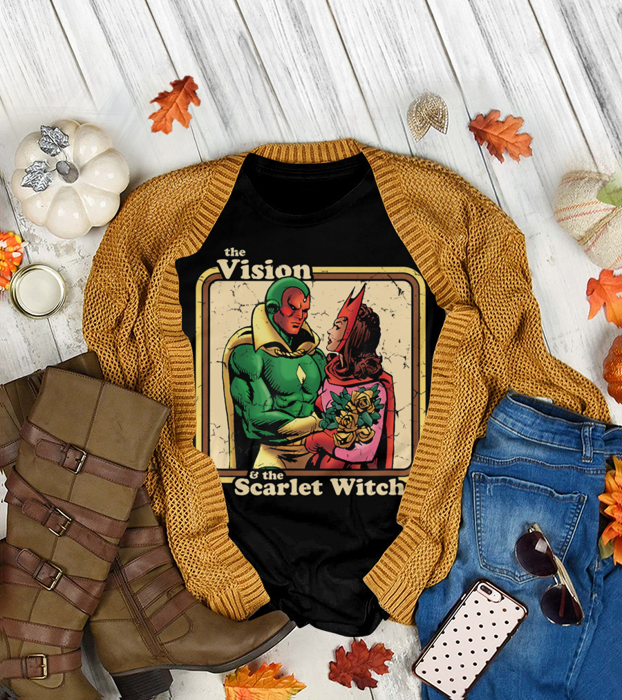 Vision and Scarlet Witch Comic Vintage Romance Cover Marvel T-Shirt