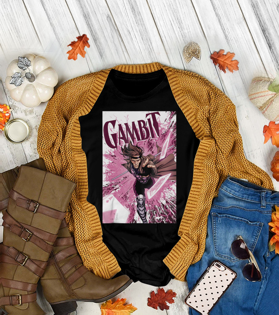 Marvel X Men Gambit Pink Energy Card Explosion T-Shirt