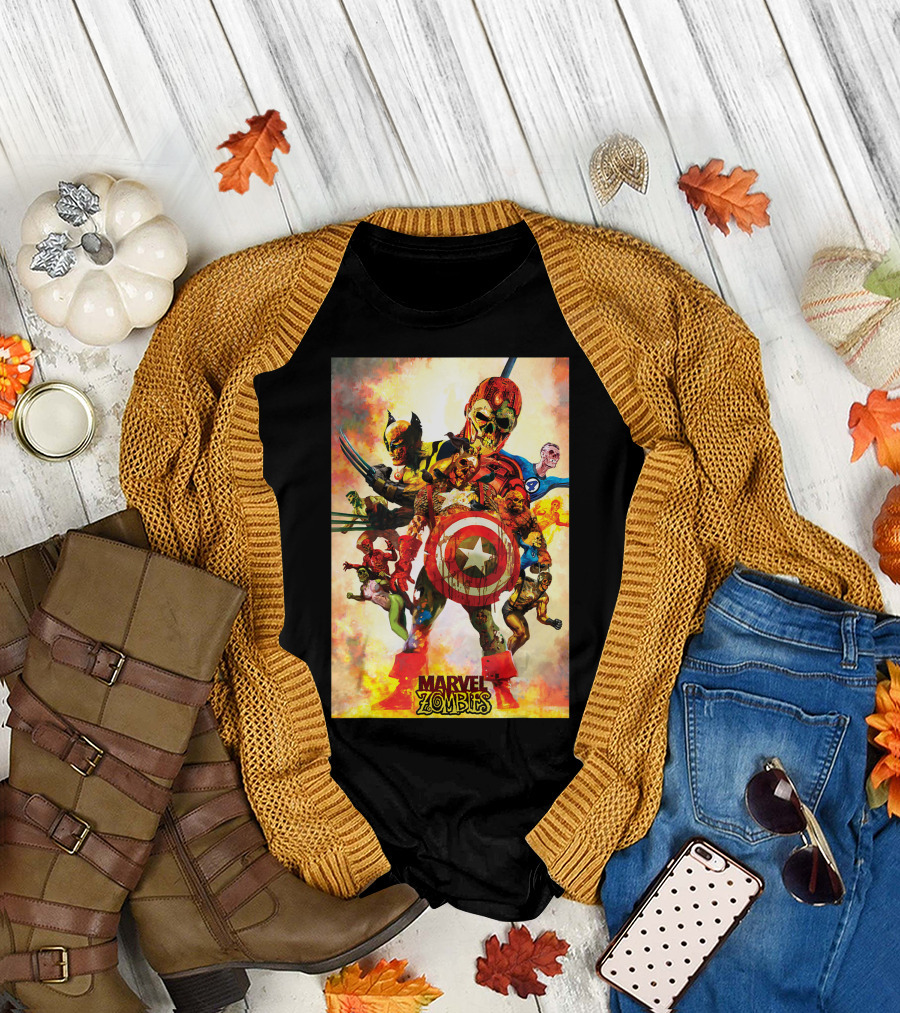 Marvel Zombies Group Shot Captain America Wolverine Fantastic Four Superheroes T-Shirt