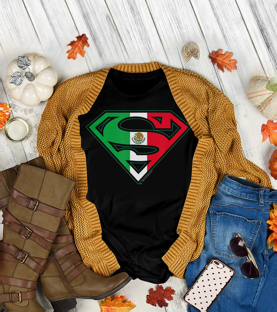 Superman Symbol with Mexican Flag Colors and Emblem T-Shirt