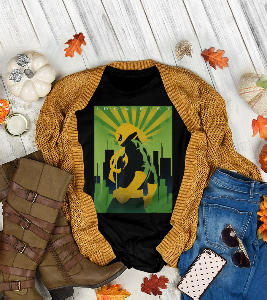 Iron Fist Marvel Art Deco Style with Cityscape T-Shirt