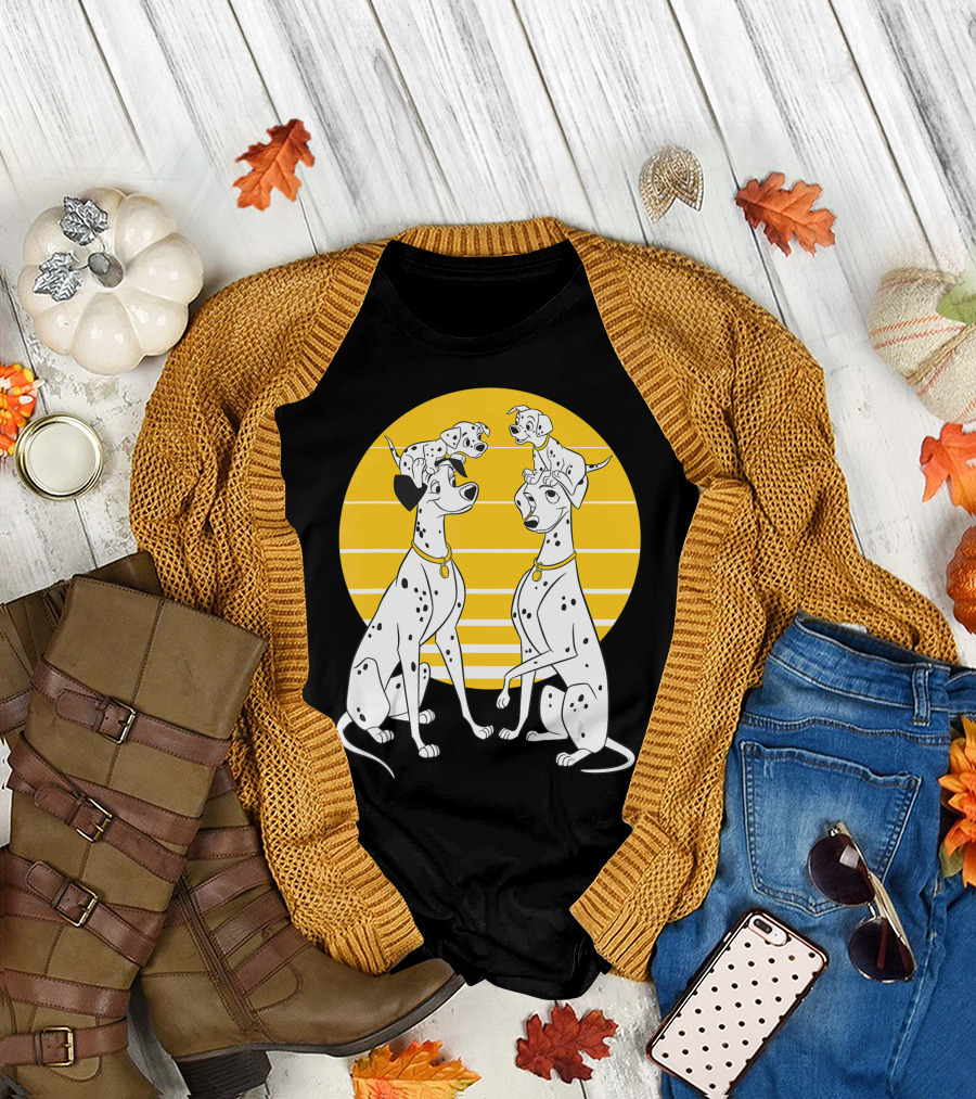 Disney 101 Dalmatians Pongo And Perdita Pup Family Sunset Scene T-Shirt