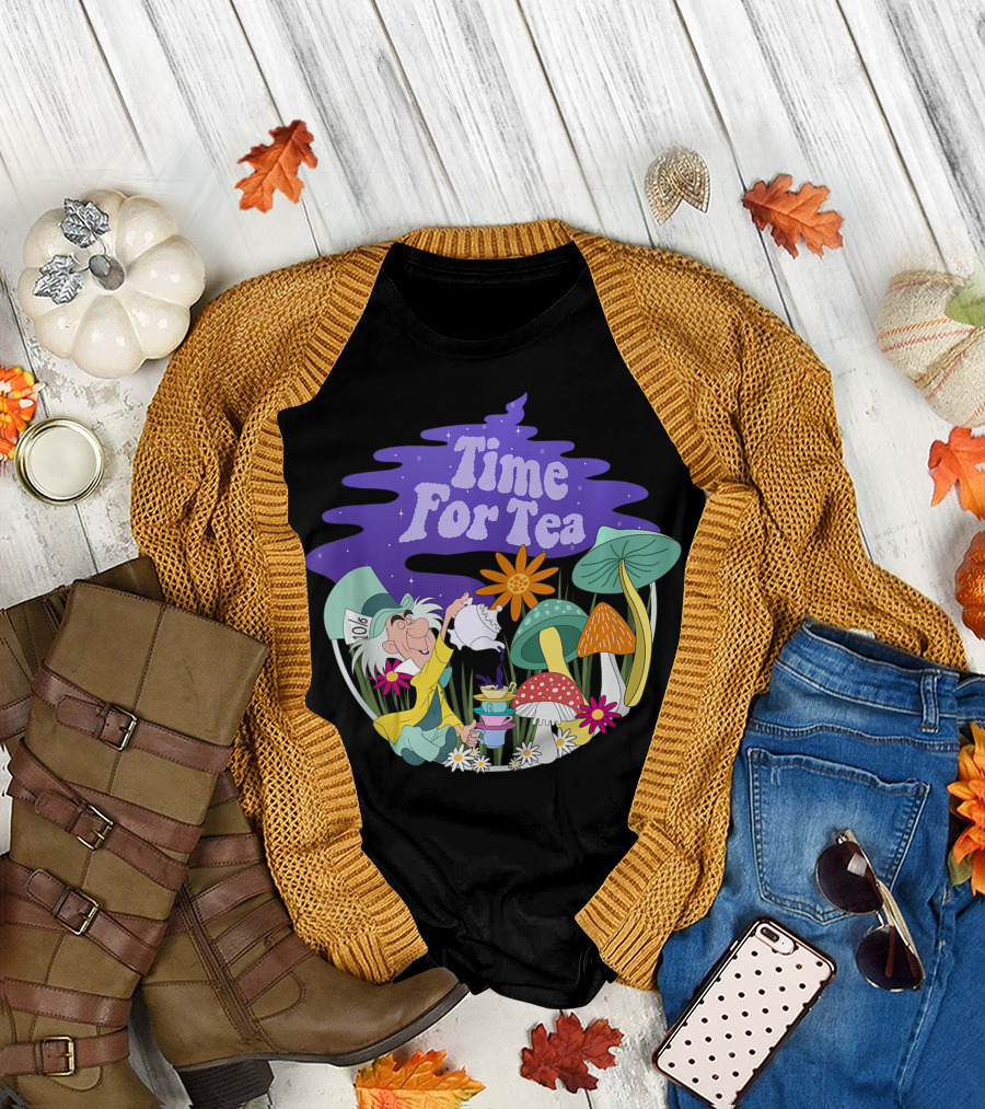 Disney Alice In Wonderland Mad Hatter Time For Tea Mushrooms T-Shirt