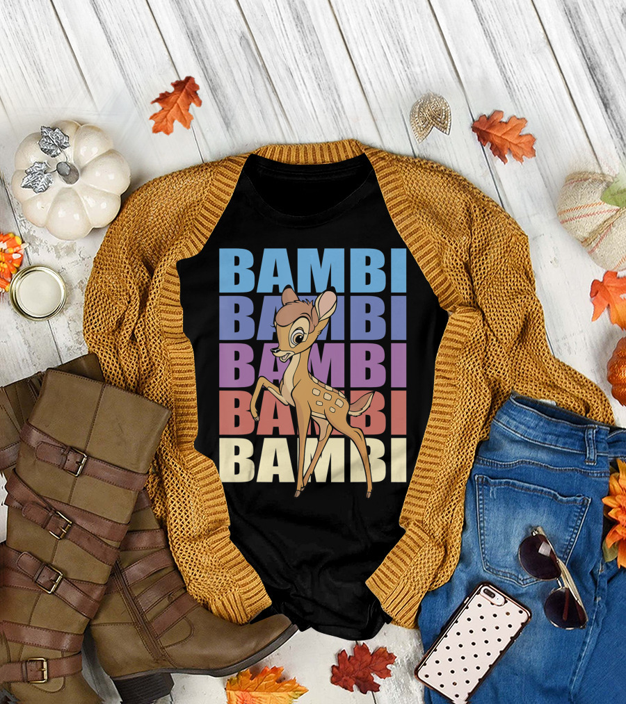 Disney Bambi Name Stack Multicolored Background T-Shirt