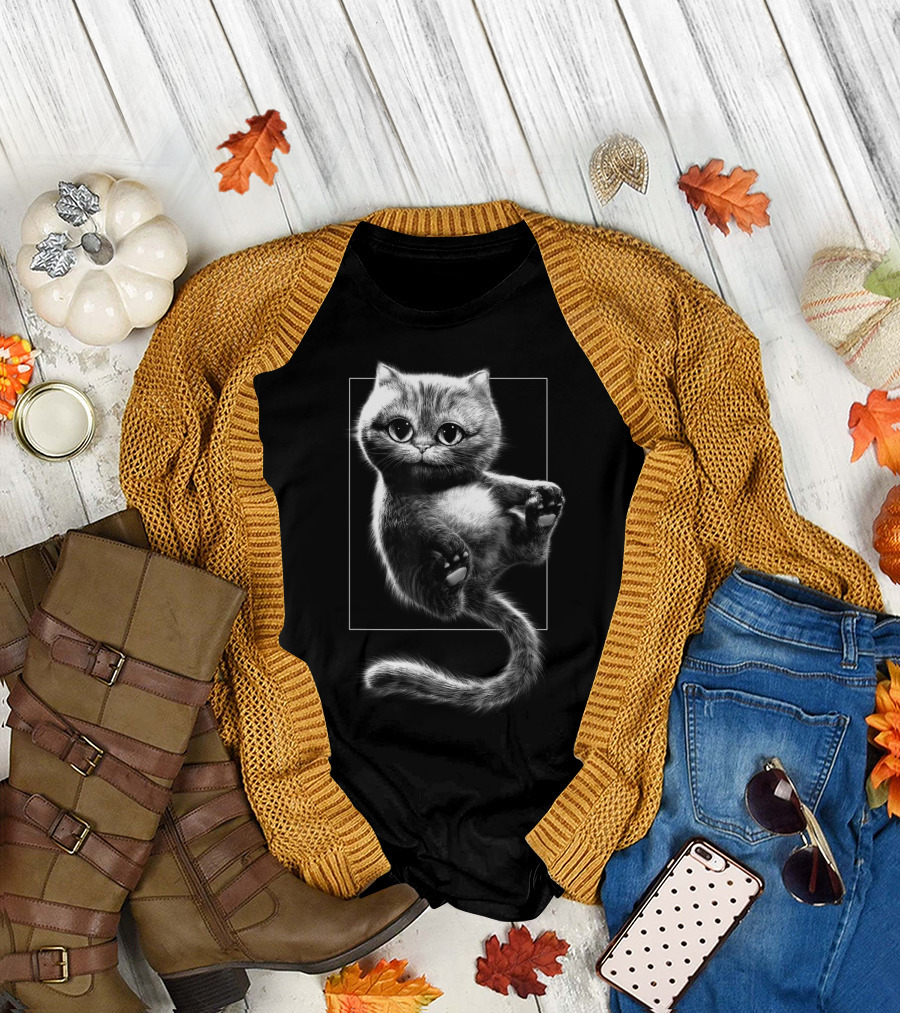 Disney Cheshire Kitten Black and White Cute T-Shirt