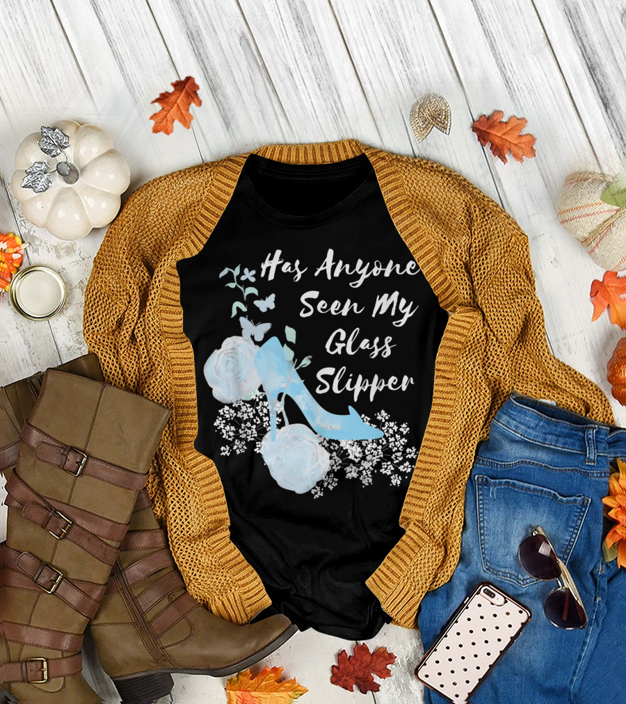 Disney Cinderella Has Anyone Seen My Glass Slipper Floral Blue Roses Butterflies T-Shirt