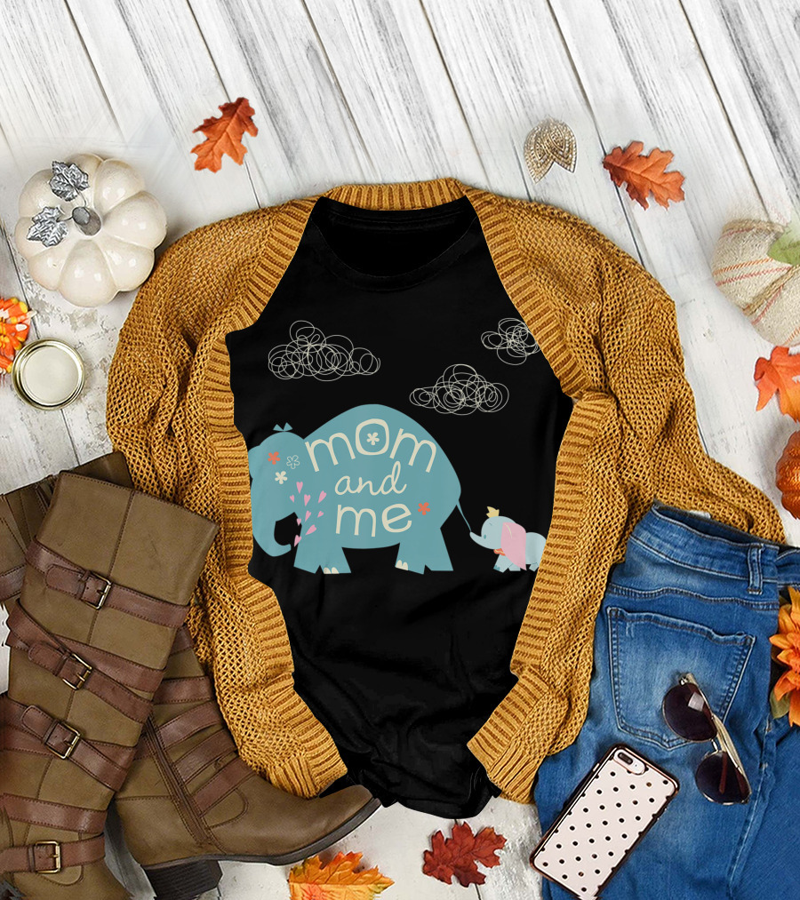 Disney Dumbo Mom and Me Cute Elephant Clouds and Flowers T-Shirt