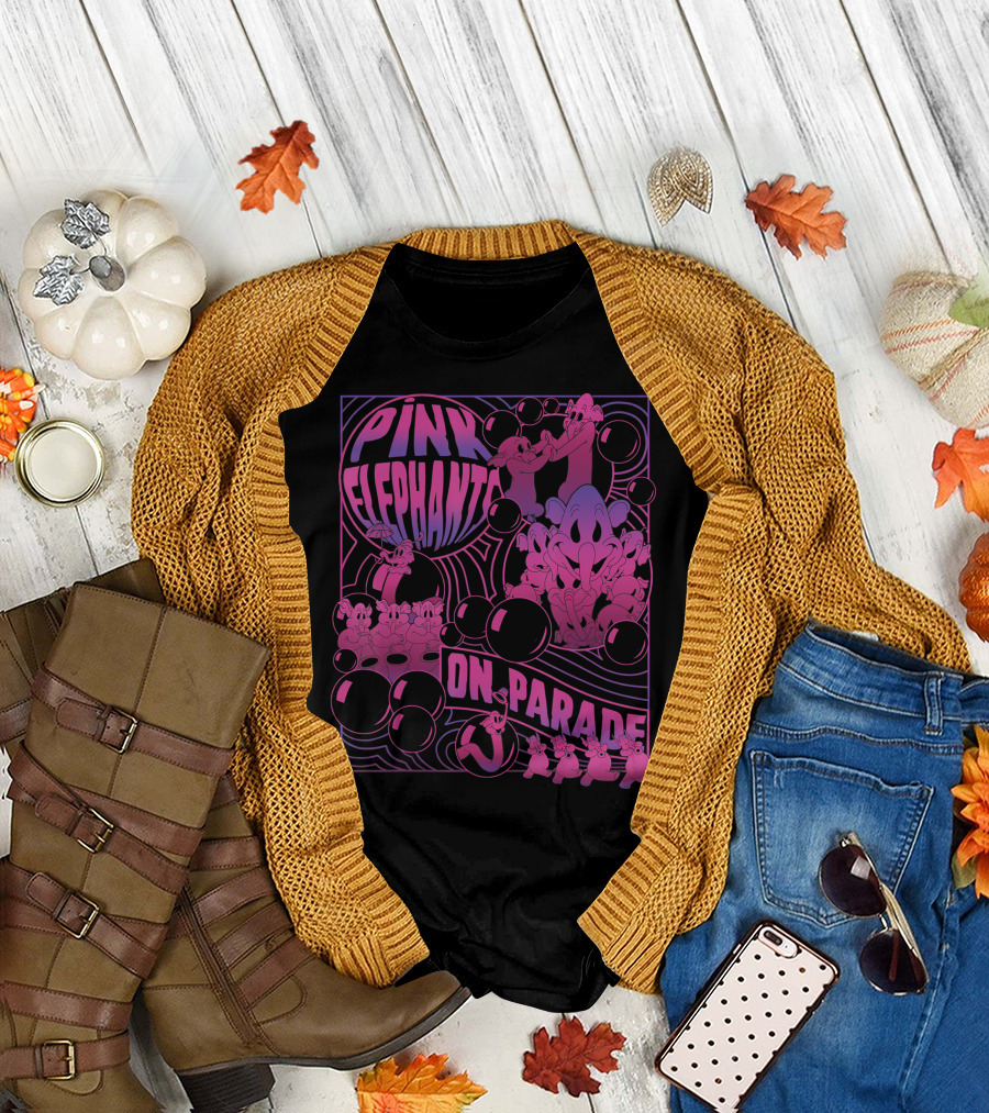 Disney Dumbo Pink Elephants On Parade Psychedelic Bubbles T-Shirt