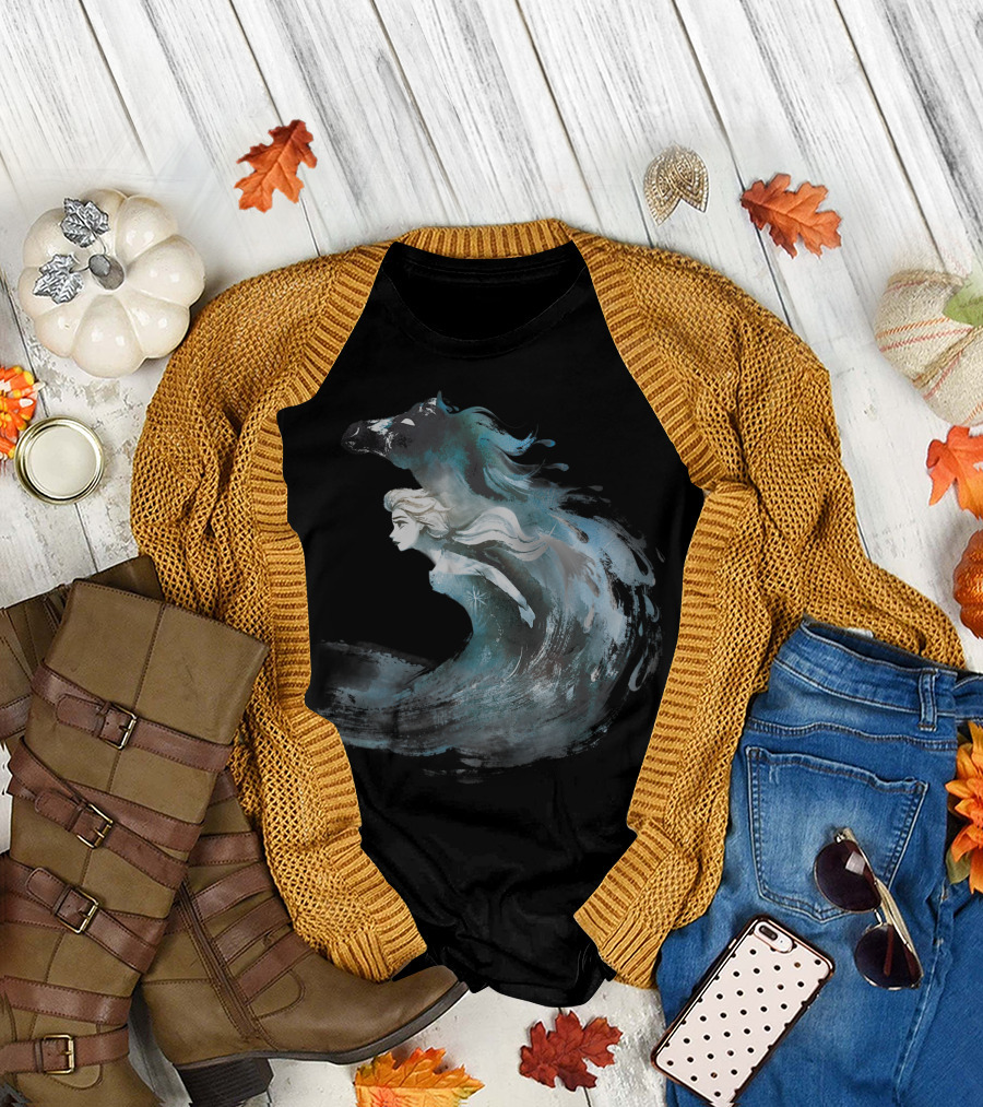 Disney Frozen 2 Elsa Watercolor Nokk Horse Painted T-Shirt