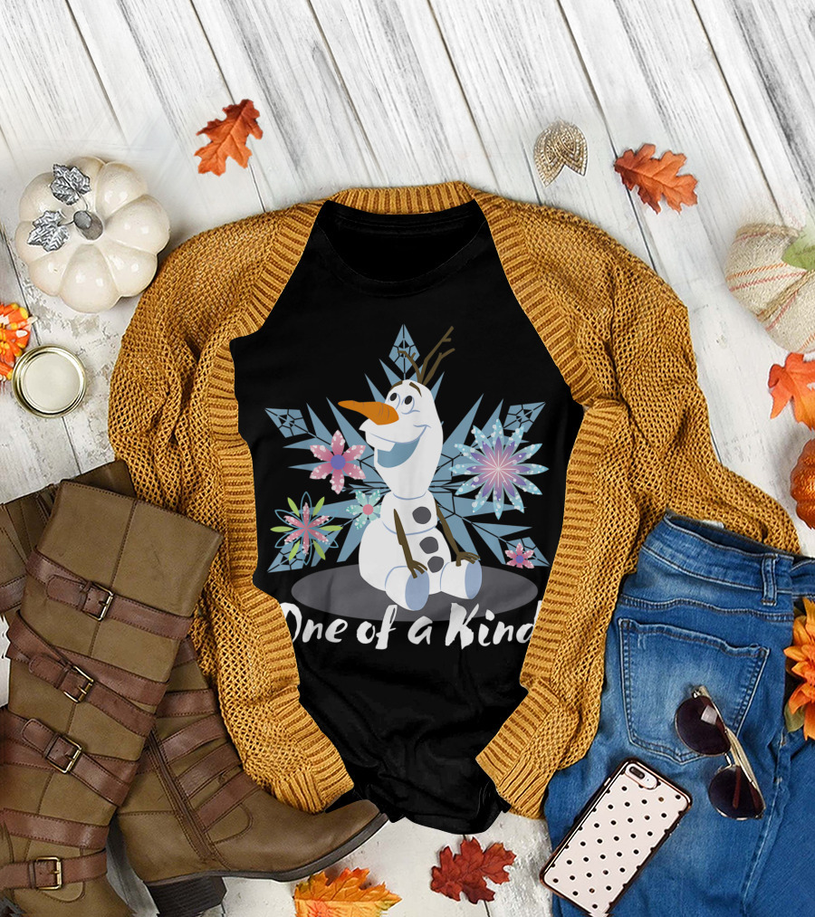 Frozen Olaf One Of A Kind Snowflake Sitting Amidst Colorful Stars T-Shirt